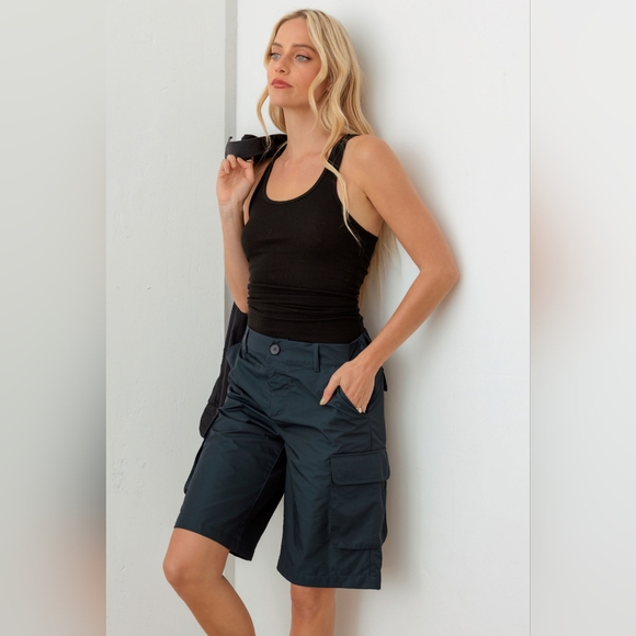 Tasha Apparel Navy Cargo Bermuda Shorts - Picture 3 of 12